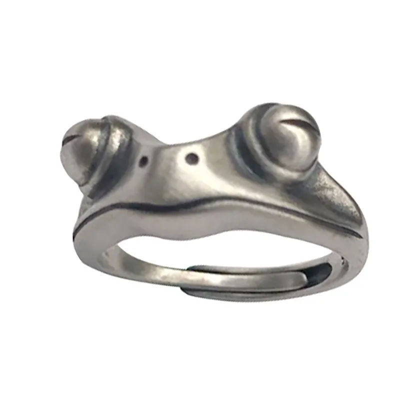 Vintage Silver Frog Ring For Couples Cute Animal Open Rings For Women Men