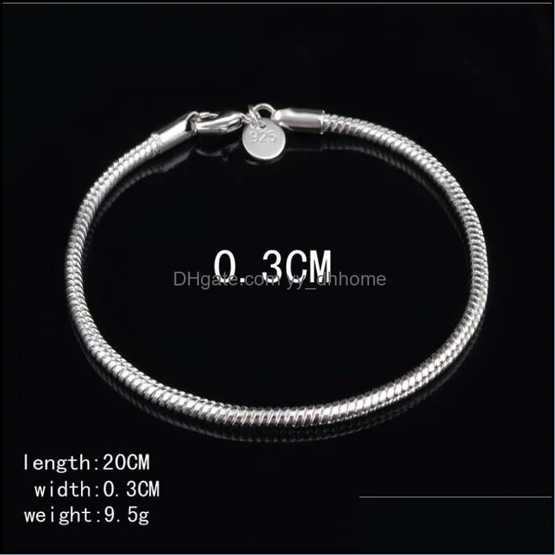 3mm silver snake chain bracelet jewelry hot sale link chains bracelets 20cm for boy and girl wholesale free shipping - 0904wh