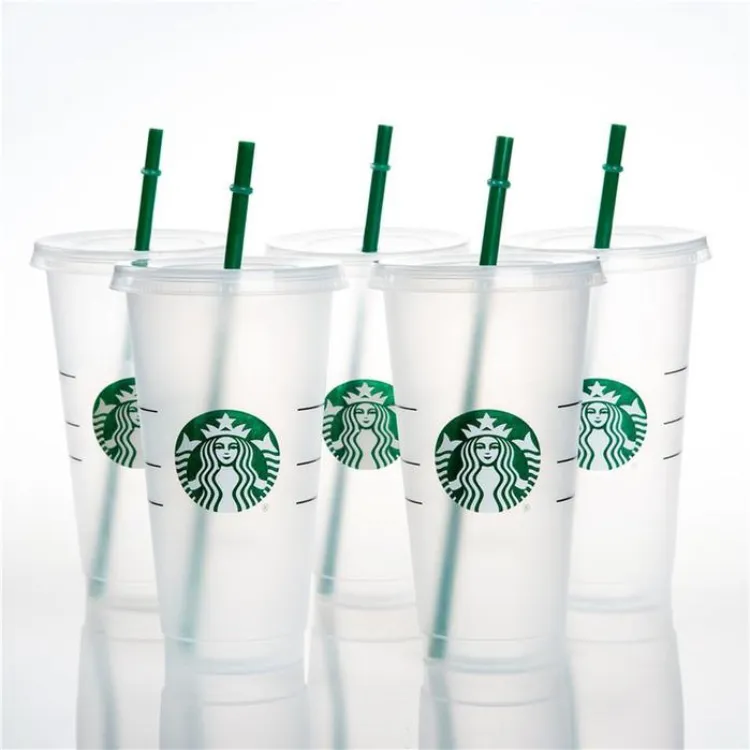 Yeni Starbucks kupalar 24oz/710ml plastik bardak yeniden kullanılabilir açık içme düz alt fincan sütun şekli kapak saman kupaları bardrian renk değiştir