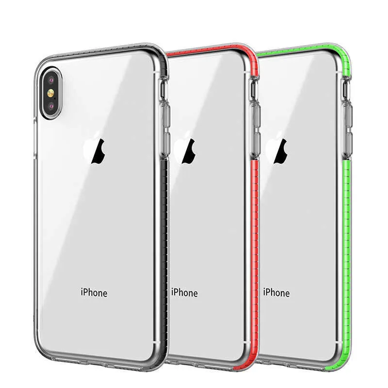 Twotone Clear Tpu Cell Phone Dual Color Hybrid Armor Shockproof Cover Soft Case for Iphone Xs Max 8 Samsung S10 Plus