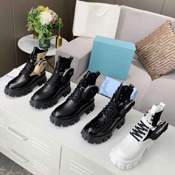 Save Big on Bulk Boots Leather Women Platform Designer Monolith Boots Shiny  Leather Nylon Removable Pouch Boots Fashion Thick Heels Wallet Boots