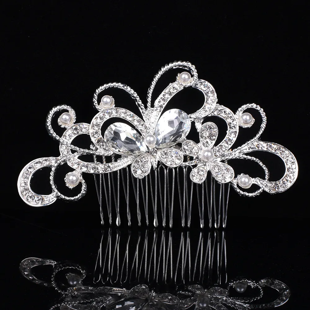 Mode headpieces bruids bruiloft tiara's prachtige strass rhinestone fijne kam bruids sieraden accessoires kristal parelhaarborstel