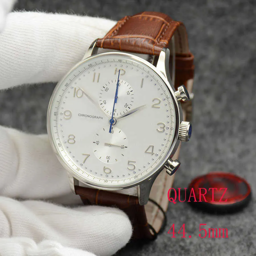 New Watch Chronograph Sports Battery Power Limited Watch Silver Dial Quartz Professional Wristwatch Folding clasp Men Watches Brown Leather