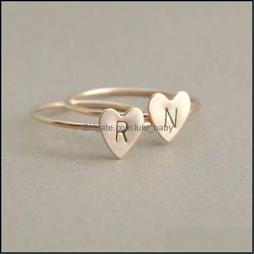 letter rings silver band ring hot sale heart finger rings for women girl party gift fashion jewelry wholesale free shipping 0010rx
