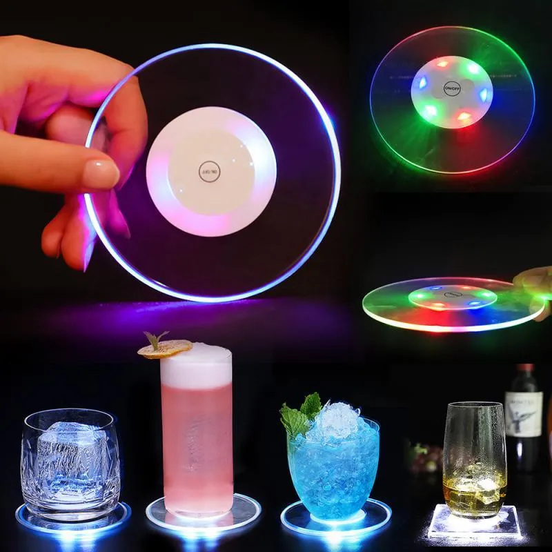 Mats PADS 1 pcs acrylique cristal ultra-mince LED Luminal Cocktail Cocktail Flash Base Bartender Light Lampy Accessoires