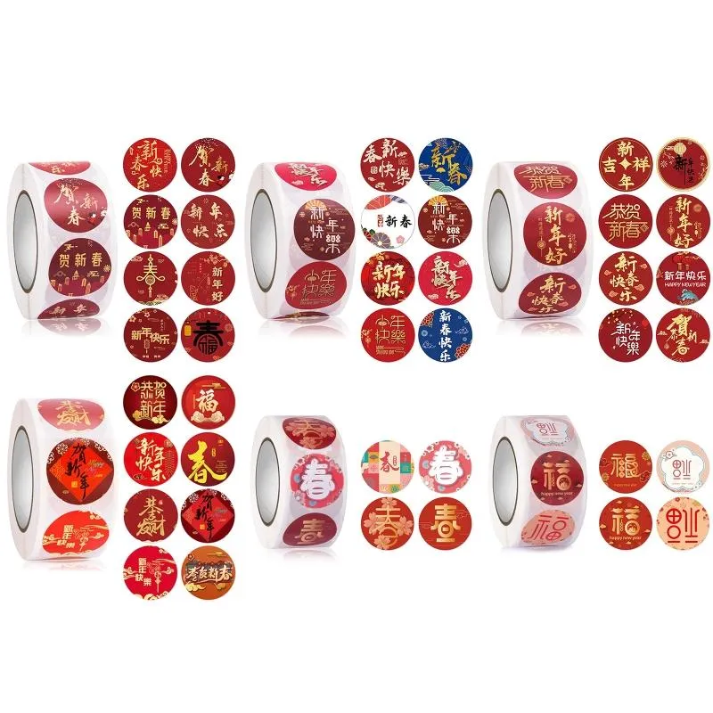 Presentförpackning 500 st kinesiska år klistermärken runda tätningsetiketter för Spring Festival Box Packaging Scrapbooking Envelope DecorationGift