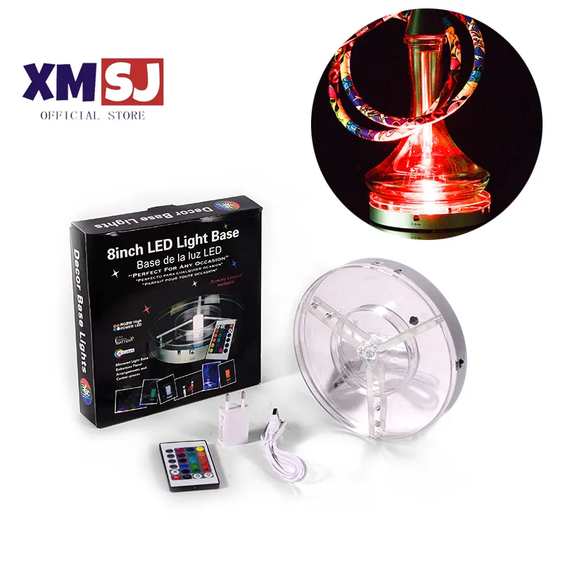 Vaso Shisha di 2 dimensioni Base luminosa a LED Lampada narghilè a batteria ricaricabile USB con telecomando Decorazione multicolori