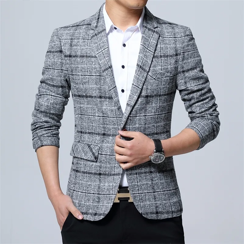 Mens Blazers Slim Fit Suits for Men Business Formal Blazer Mens Jackets de Casamento Macho Macho Menina Plaid Blazer Jaqueta 220705