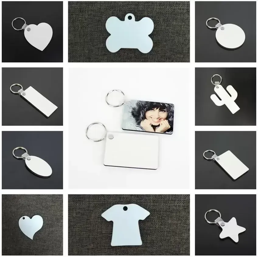 11 estilos Party Favor Favor Sublimation Blank Keychain MDF Tecla de madeira Pingente Térmica Transferência Térmica Anel de Diriúdio Diy DIY Chain Chain SXAUG08