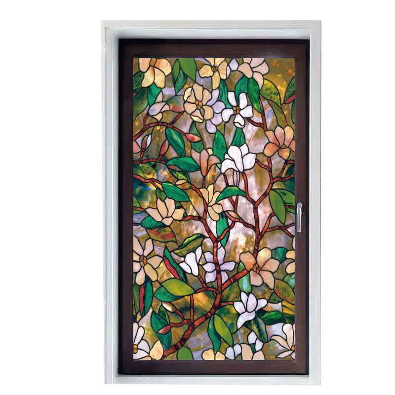 Fönster klistermärken 150 cm längd statisk klamring film magnolia blomma ogenomskinlig privat glas klistermärke för dörrskåp bord ytvind klistermärkenwin