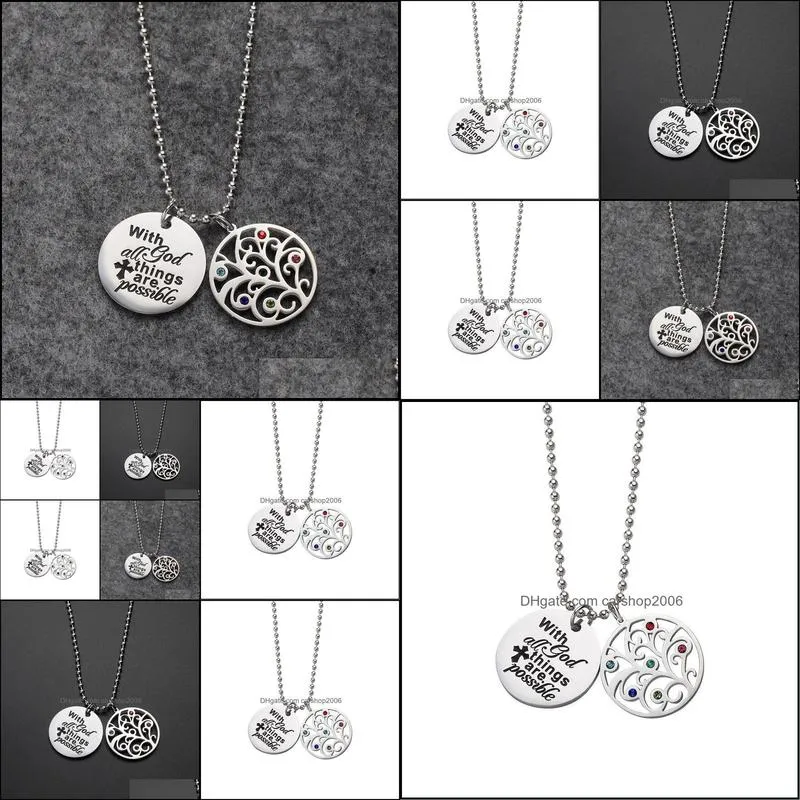 creative fashion tree of life necklace colorful life tree colored diamond round brand titanium steel necklace men and women fashion carshop2006