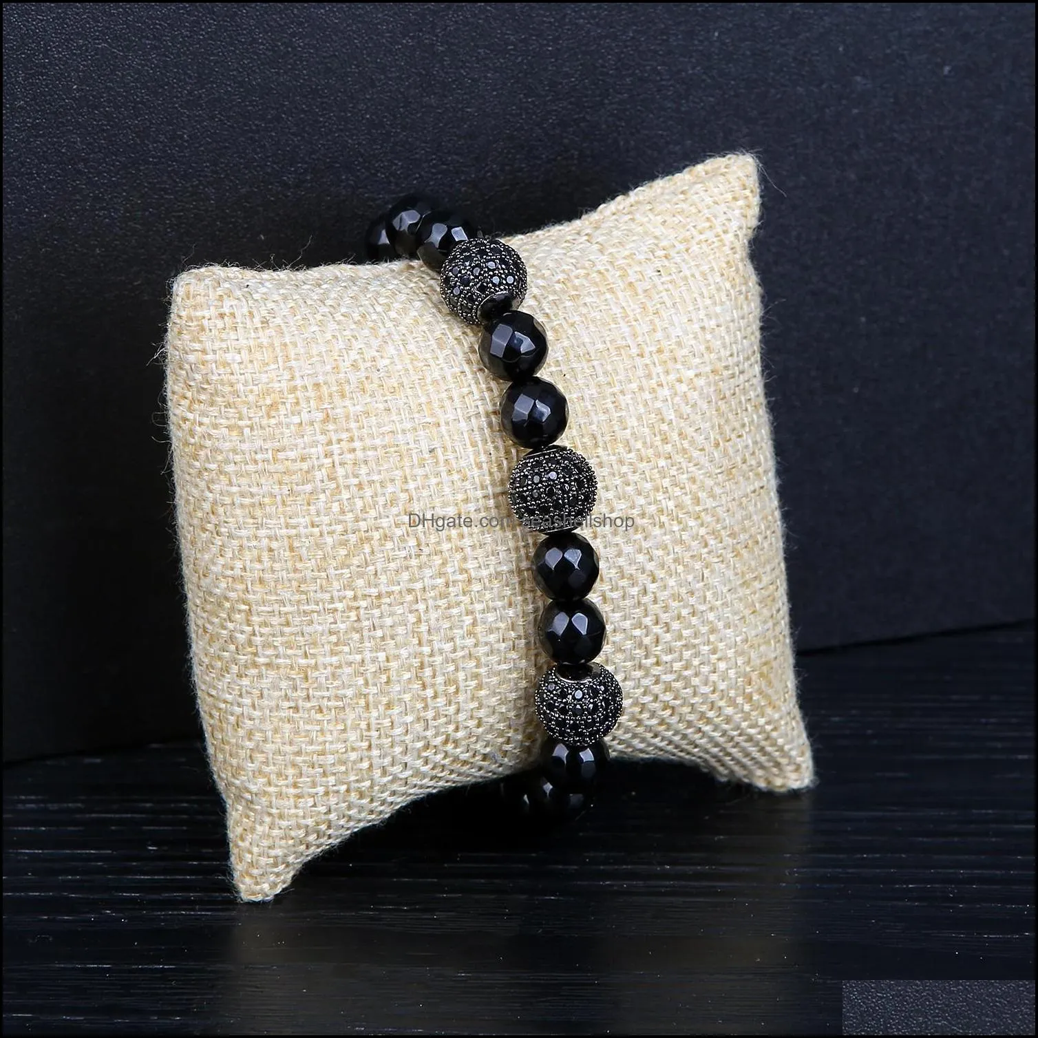 2018 new fashion 10pc/set crown beads bracelet charm handmade jewelry for men women 8mm multi-section black onyx stone beads