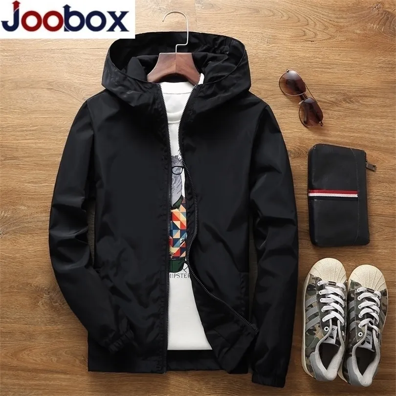 Joobox Spring Autumn Novo Slim Fit Young Men Jacket Hooded Jackets Thin Brand Casual Windbreaker Top Quality Black S7XL T200102