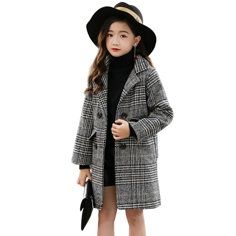 Jackor Girls Coat Fashion Plaid ull f￶r dubbelbr￶st barn Ytterkl￤der Autumn Tjocka vinterkl￤der 6 8 10 12 14 220826