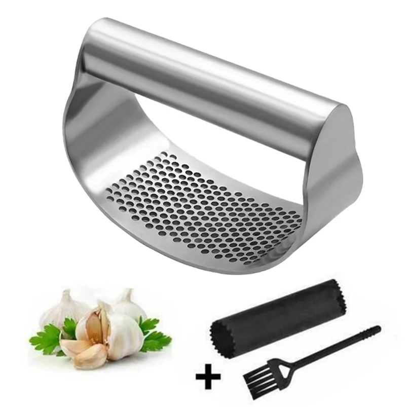 1PCS Presse-ail en acier inoxydable Ménage manuel Presse-ail Dispositif de cuisine Presse-presse Gingembre Outils d'ail Accessoires de cuisine 210319