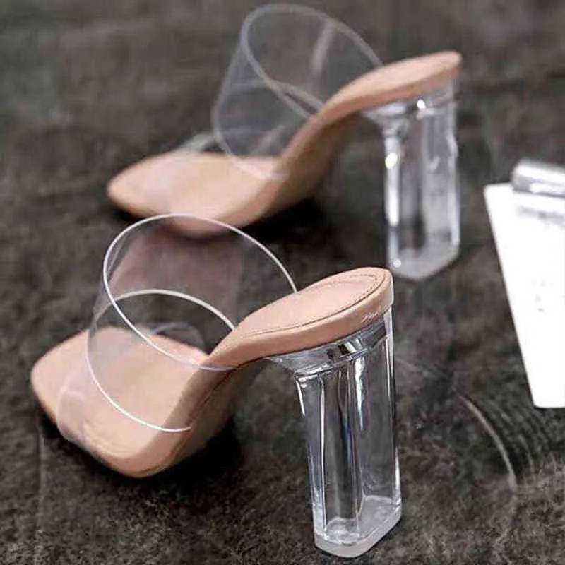 Slippers Summer Women Pumps Sandals Pvc Jelly Open Toe High Heels Transparent Perspex Shoes Heel Clear 220329