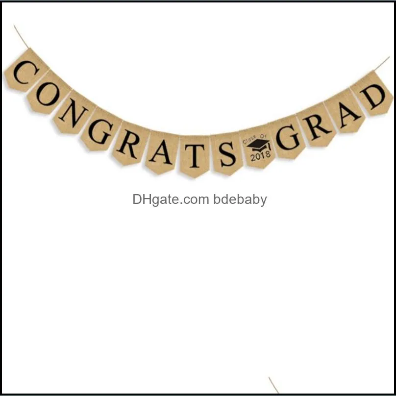 congrats grad banners linen hanging flags vintage pennant graduation party decorations photo booth props wholessale free shipping