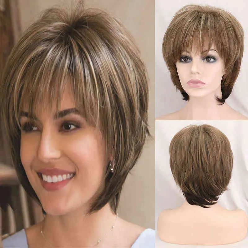 Włosy syntetyczne Cosplay kapryśne w syntetyczne kobiety mieszane blond brązowe krótkie peruki naturalne włosy odporne na ciepło perukę dla 220225