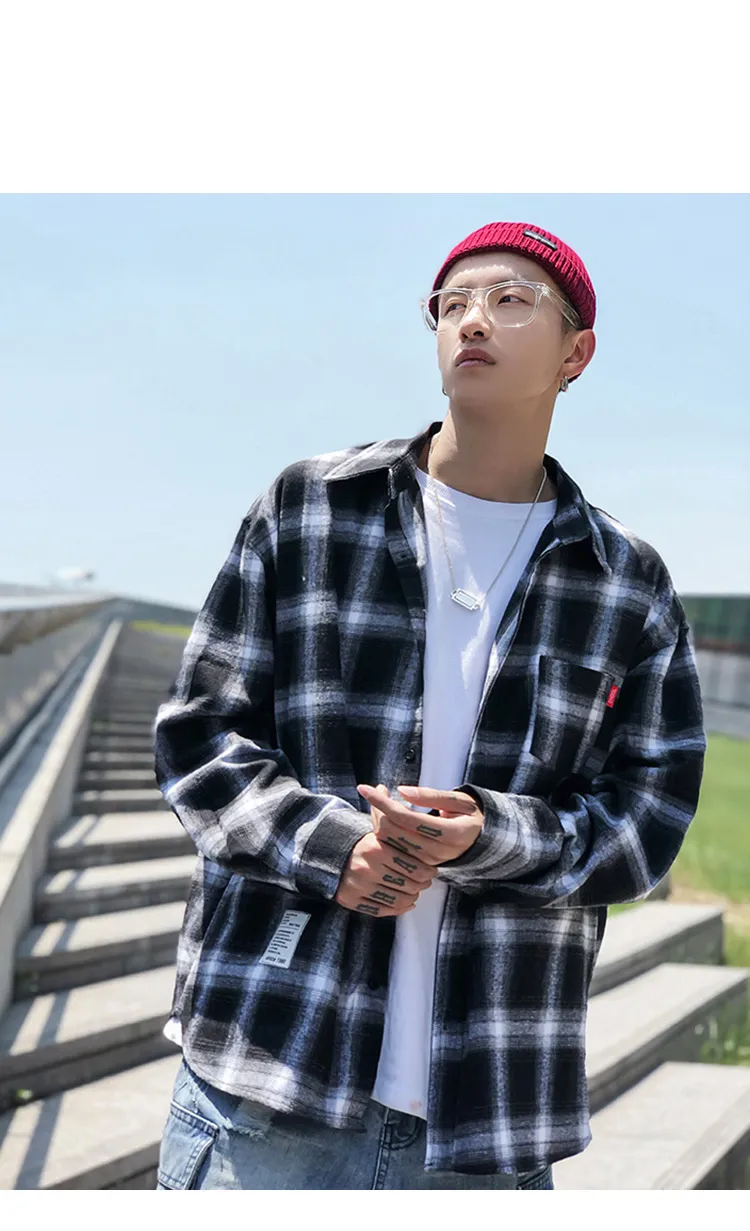Harajuku Plaid Men's Long Sleeve shirt with t shirt
