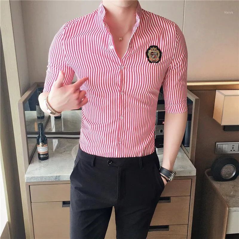 Men's Casual Shirts Stripe Shirt Men 2022 Half Sleeve Slim Fit Summer Man High Quality Camisetas Masculina Camicia Uomo Retro
