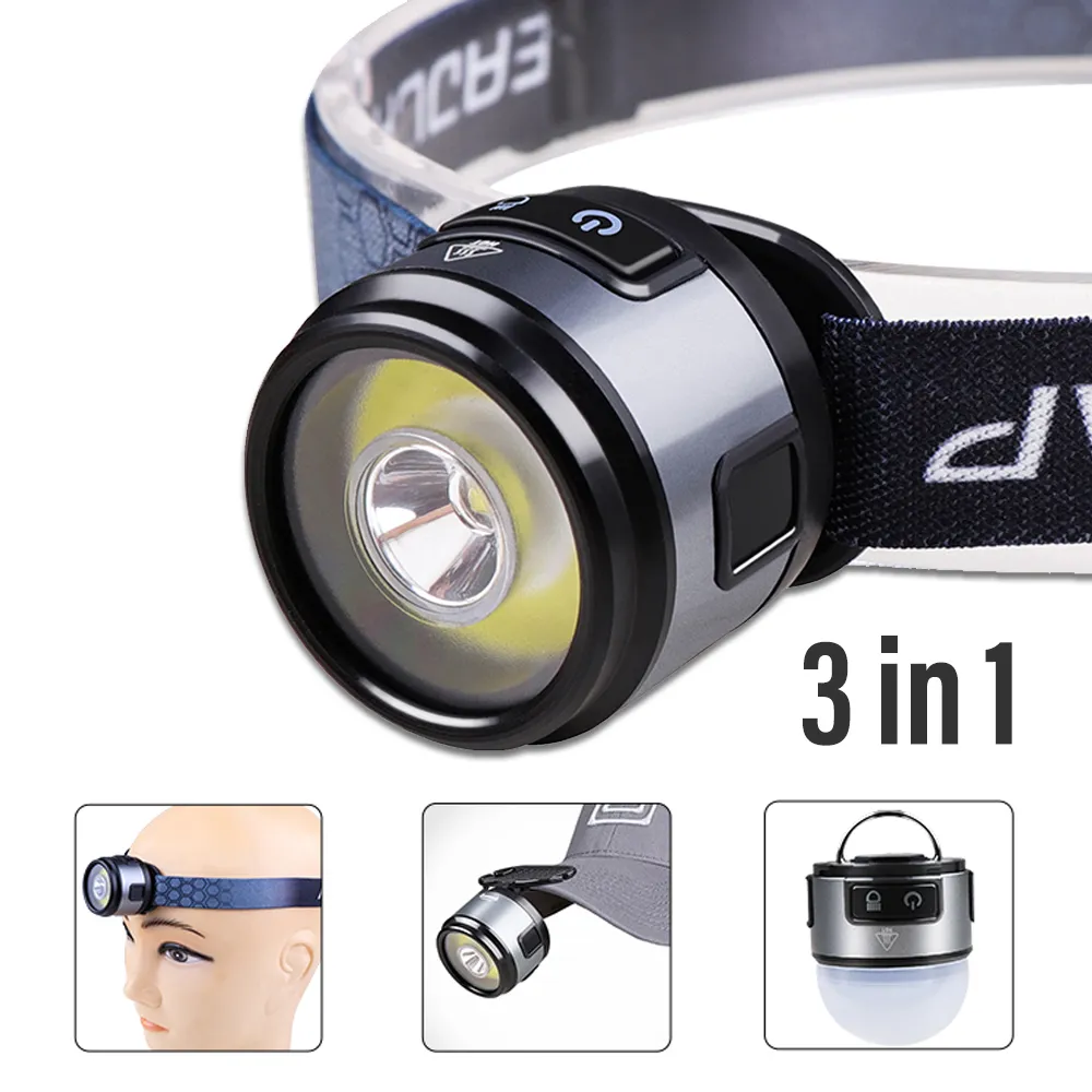 3 In 1 Multi-function LED Headlamp Rechargeable Cap Clip Lamp Camping Lights with Strong Magnet with Red and White Lamps