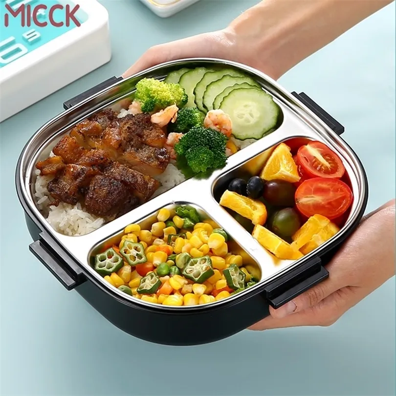 MICCK Caja de almuerzo de acero inoxidable para niños con calefacción Nueva caja de almuerzo 2019 Accesorios de cocina Bento Box Comida Preparación Contenedor de alimentos Almacenamiento T200111