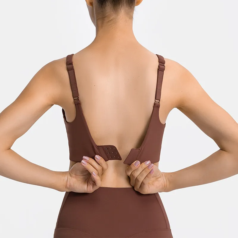 L-014 Débardeur réglable pour femmes pour le yoga Soutien-gorge de sport résistant aux chocs, sous-vêtement à boucle à trois rangées respectueux de la peau avec Removab203A