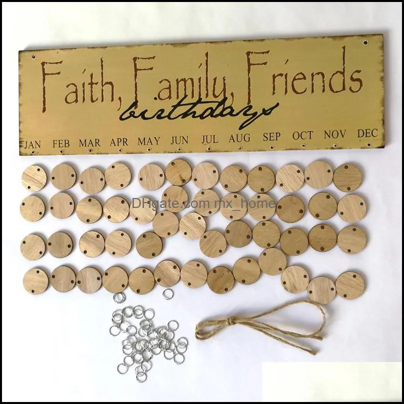 DIY Wooden Faith Family and Friends Happy Birthday Calendar Reminder Board Birch Plaque Sign Gift Multi Styles Home Decoration