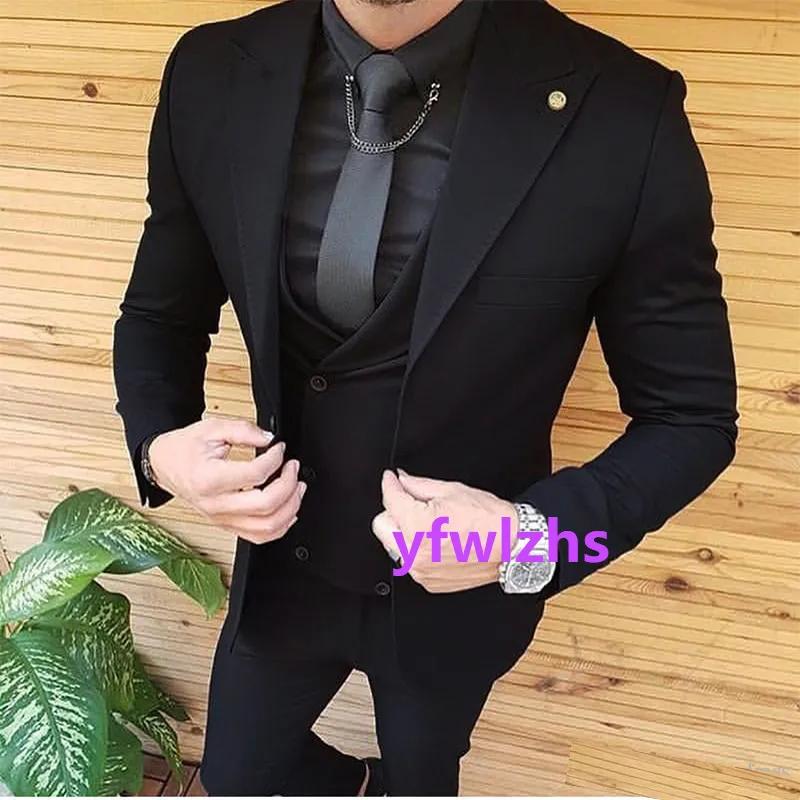 Customize tuxedos One Button Handsome Peak Lapel Groom Tuxedos Men Suits Color Optional 02