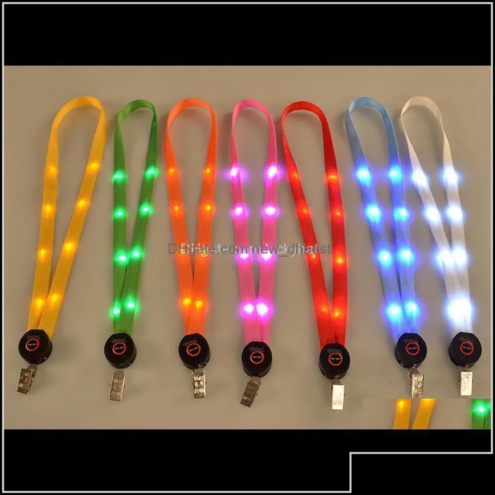 Keychains Fashion Accessories Drop Delivery 2021 Led Light Up Lanyard Key Chain Id Keys Holder 3 Modes Flashing Hanging Rope 7 Colors