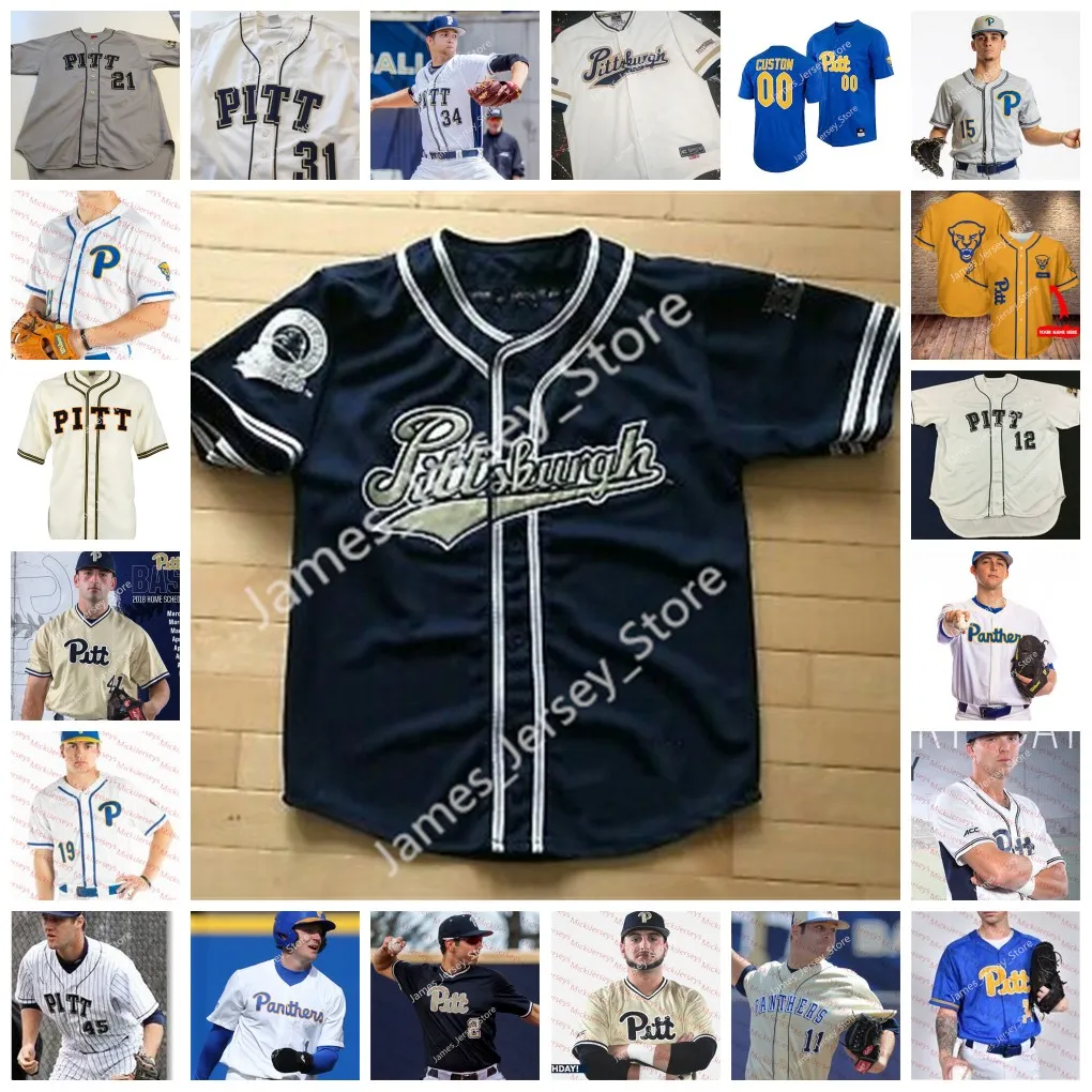 2022 NCAA Custom Stitched Pitt Panthers Baseball Jersey Justin Smulik 12 Hall Middleton 5 Alex Miles Reid Tarnowski Kyler Majka Alex Fetter Ben Mulhall Jerseys