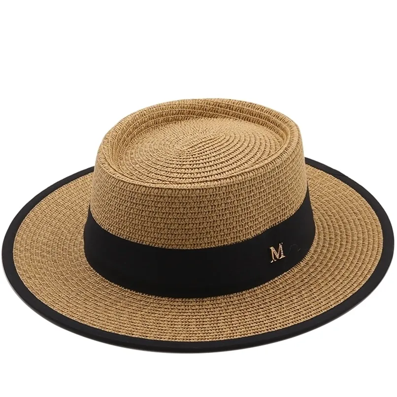 Chapeau de soleil d'été pour femmes, mode fille, ruban de paille, nœud de plage, herbe décontractée, dessus plat, panama, visière pour femmes, 220423