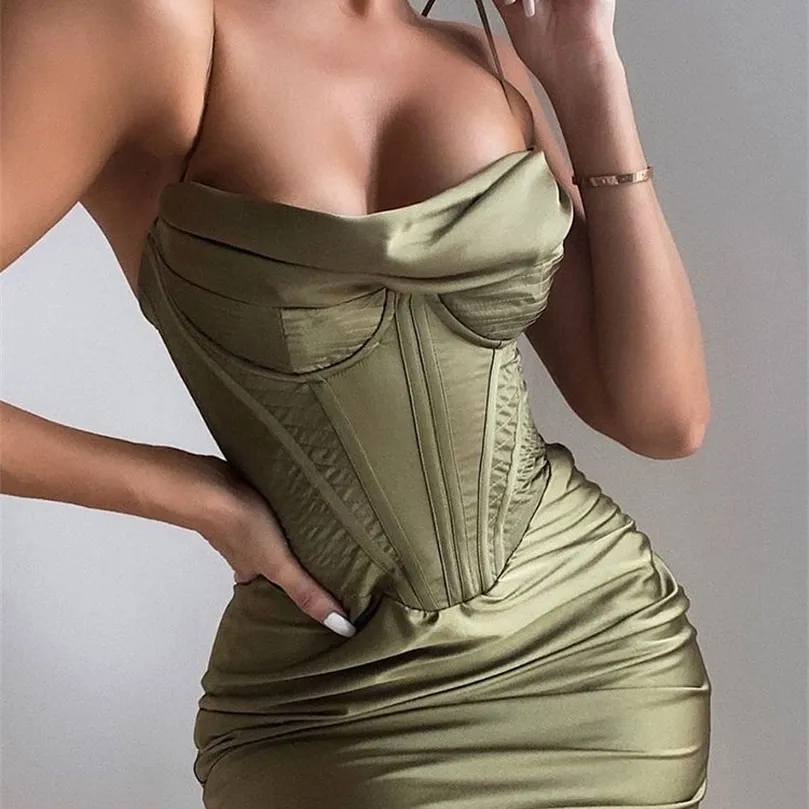 High Quality Satin Bodycon Dress Women Party Year Green Celebrity Evening Club XL 220510