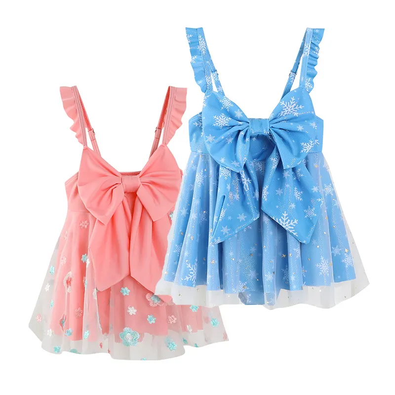 Filles One-Pièces Big Bow Maillot De Bain Mode Tulle Volants Designer Jarretelles Beachwear 2-8T Princesse Fille Dessin Animé Imprimé Jupe De Bain 3 Style