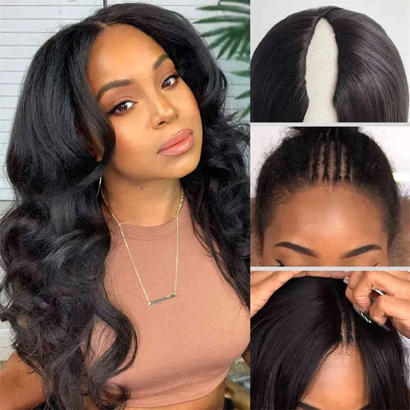 Hair Wigs Body Wave V Part Human sem deixar de fora o lado sem glútero Brasileiro para mulheres 220722