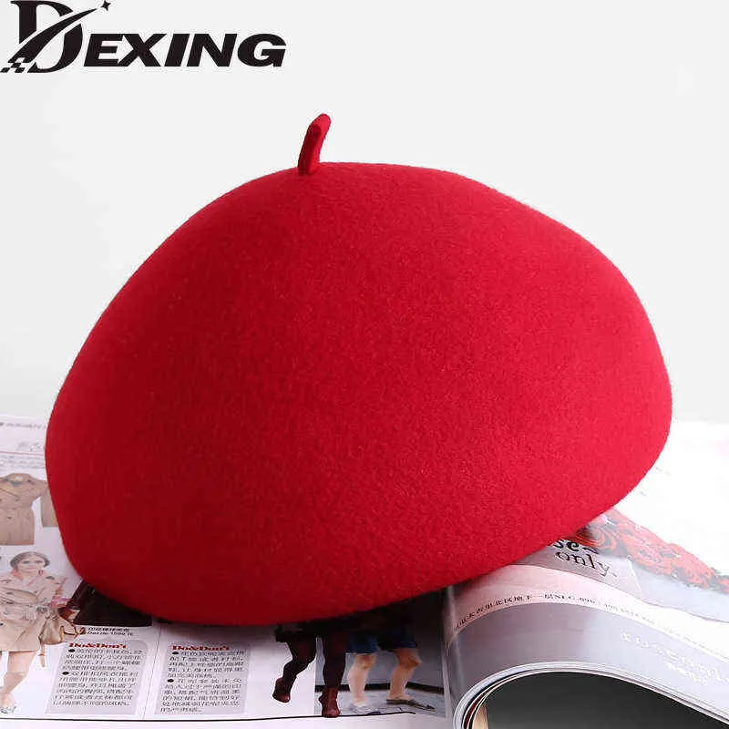 Ladies 100 Wool Felt Beret Solid Warm Women French Berets Femme Fascinator Winter Hat Cappellini all'ingrosso per donna J220722