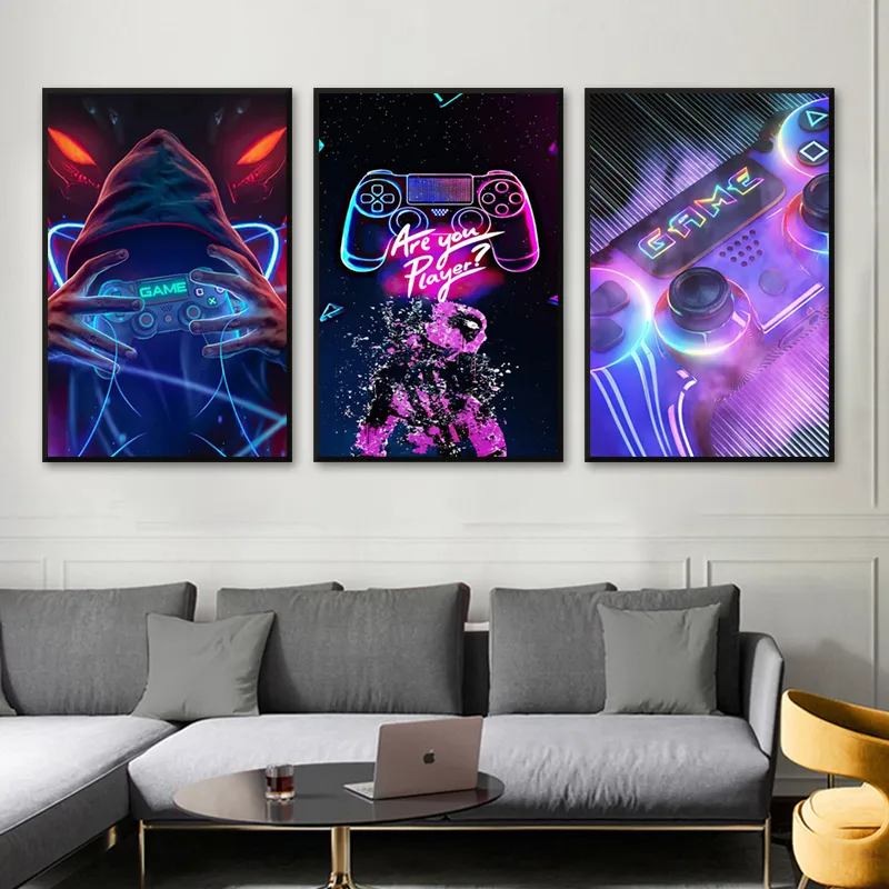 Play Game Canvas Painting Colorful Gamepad Posters And Prints