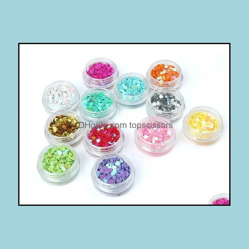 12 Pots Heart Nail Art Glitter Heart Shapes Confetti Sequins Acrylic Tips UV Gel Decoration fee shipping DHL #6811