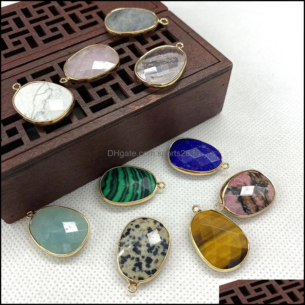 18x25mm natural crystal stone charms oval green rose quartz pendants gold edge trendy for necklace earrings jewelry making sports2010