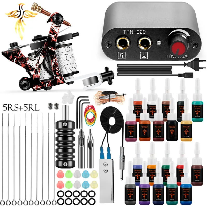 Tattoo Machine Set Beginner Practice Needles Pigment Foot Pedal Power Cord Equipment Supplies Shader Liner Kit 220617