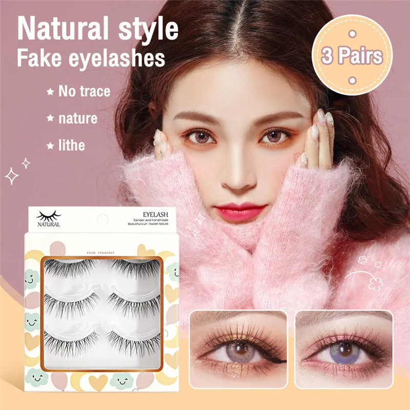 3 pair Natural long Faux 3d Mink Eyelashes Wispy Short fake eyelashes Extension Makeup