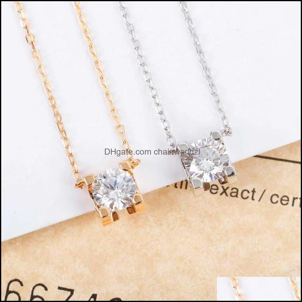 Brand Pendant Pure 925 Sterling Silver Jewelry For Women Gold Color Square Wedding Jewelry 2ct Diamond Heart 925 Top Quality