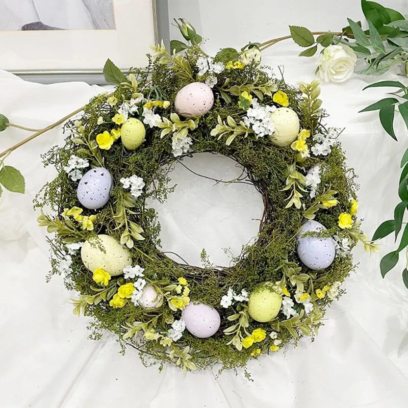 Decorative Flowers & Wreaths Easter Egg Wreath Artificial Garland For Wall Window 36cm Front Door Room Farmhouse Indoor Outdoor Hanging Deco