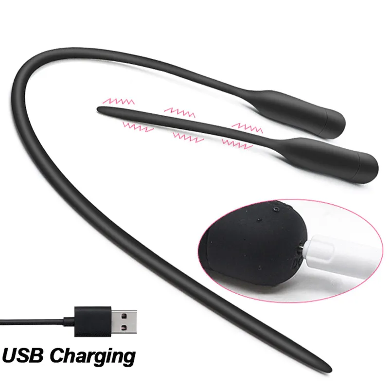 USB 충전식 10 주파수 강력한 요도 진동기 남성 페니스 플러그 진동 사운드로드 자위 SM 제품