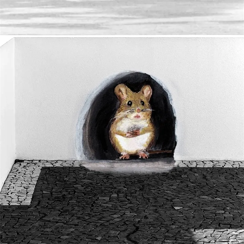 5PCSlot Realistic 3D Mouse Wall Sticker Mouse In A Hole Wall Decal Unique Sticker Indoor Outdoor Decoration Mouse Wall Sticker 220727