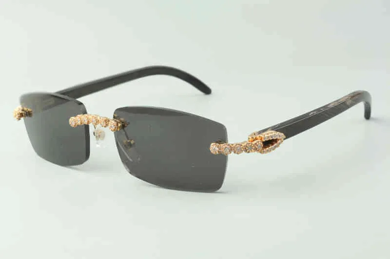 2021 Bouquet Diamond Sunglass 3524012 avec lentille en verre de corne de buffle texturé noir naturel 3.0 Thickns4NV9