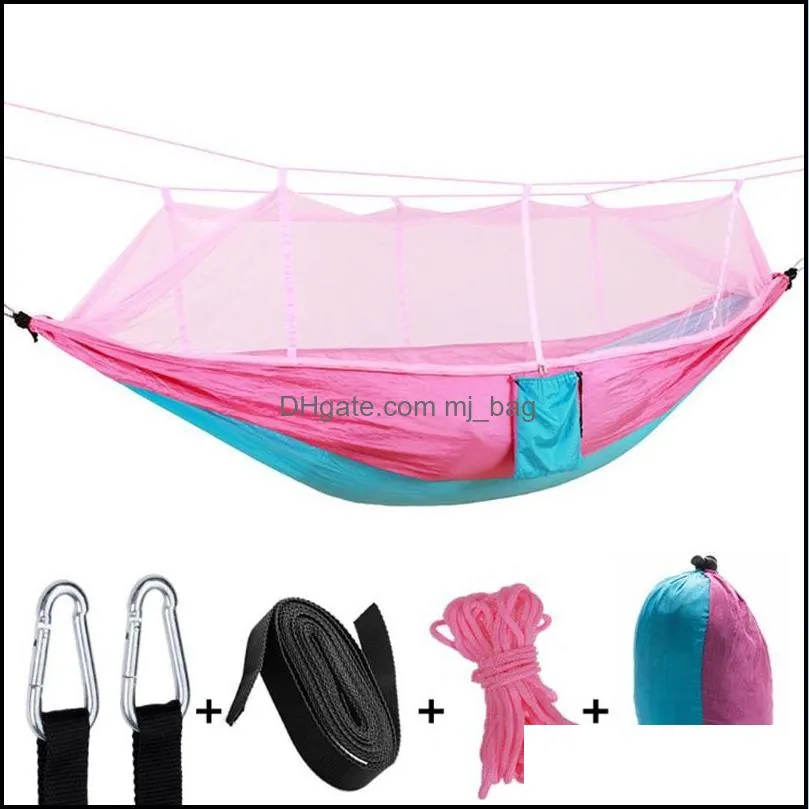 Garden Sets Outdoor Furniture Home Parachute Hammock Mosquito Net Hammocks 2 Persons Hanging Bed Cam Hunting Swings 12 Colors Optional Dro