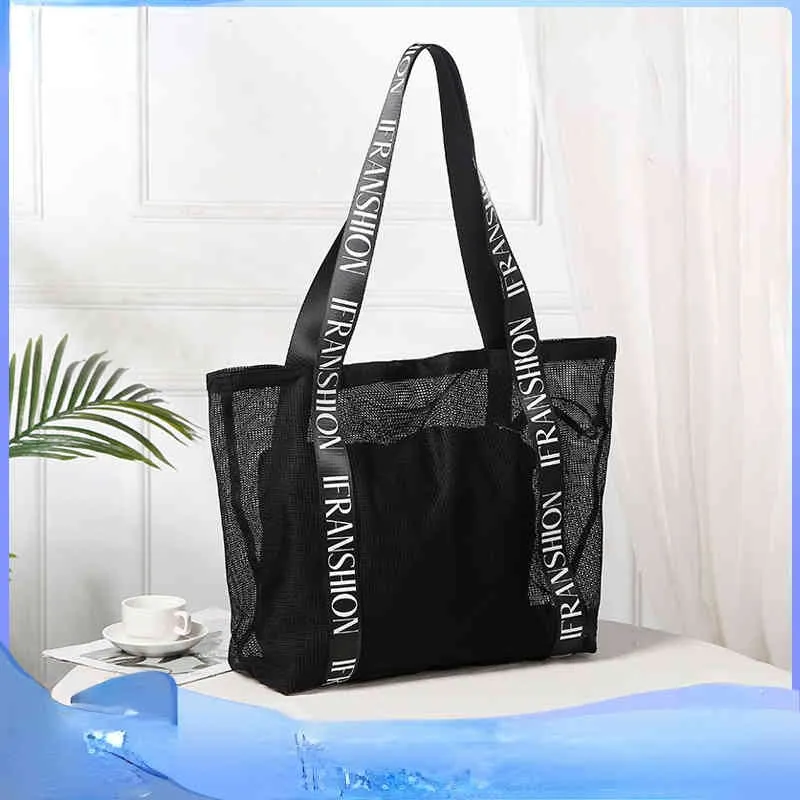 Borsa a rete alla moda Borsa da spiaggia portatile per il tempo libero all'aperto Borsa per la spesa in rete di nylon leggera 220608