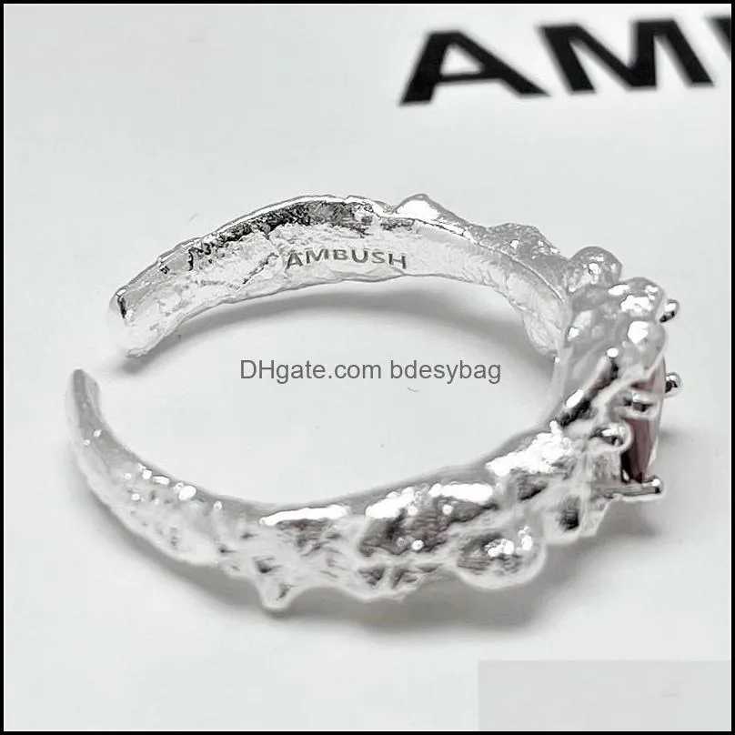 New AMBUSH Ruby 925 Sterling Silver Ring Texture Wild Index Finger Opening Adjustable Fashion Trendy Jewelry Accessories