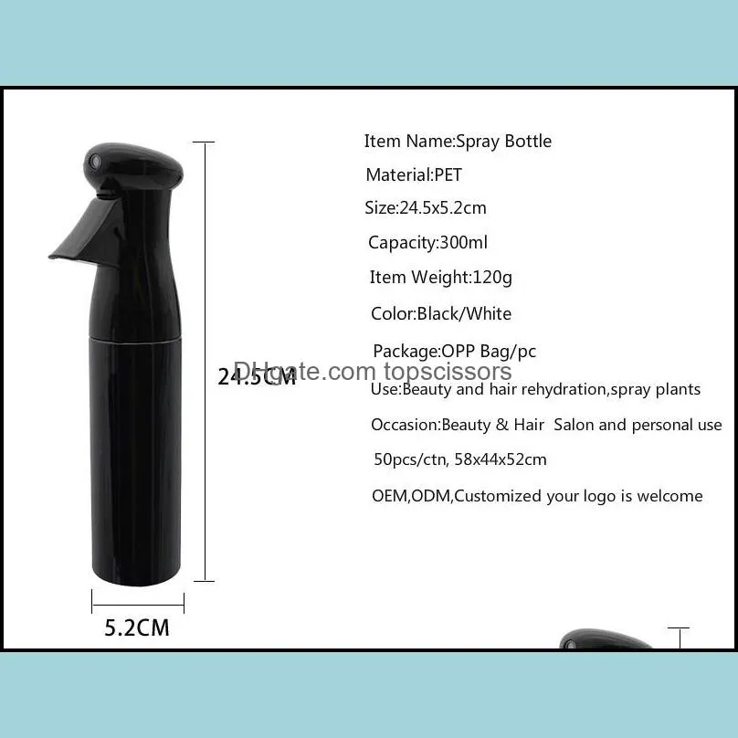 Mist Spray Bottle 10 Oz 300ml Empty Misting Bottles Hair Styling Plants Cleaning Black White Hairdressing Tool For Salon and Home